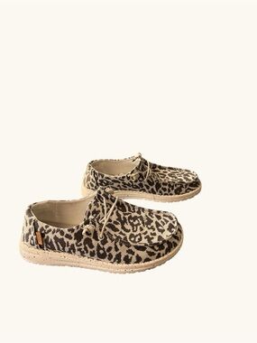 Hey Dude Cheetah-Pattern Slip-Ons in Beige and Brown